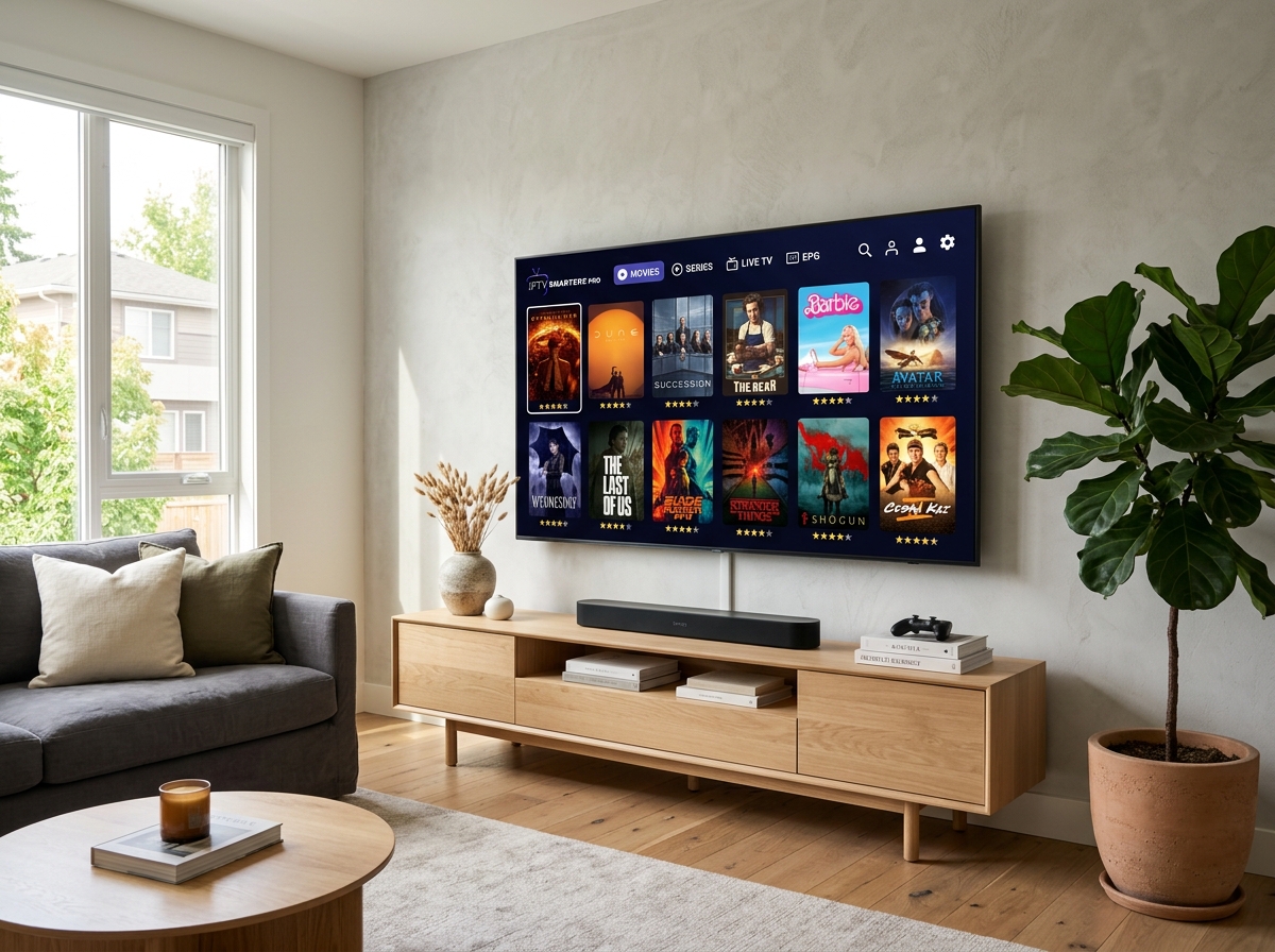 IPTV Smarters Pro Smart TV setup in modern living room