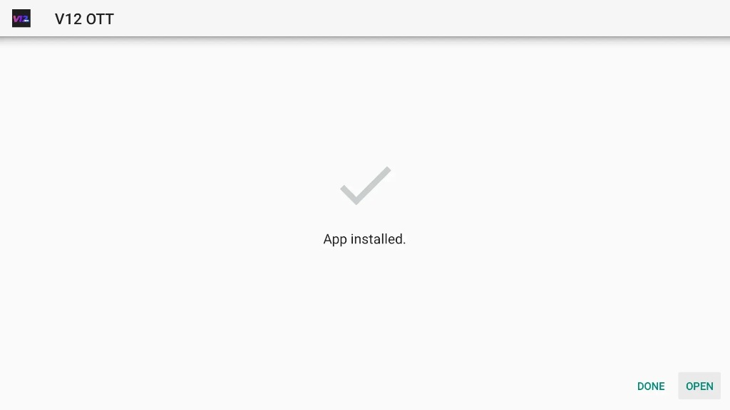 V12 OTT App installed Done Open