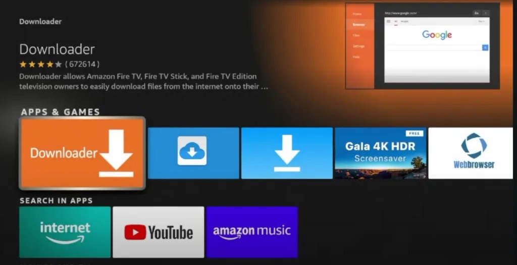 Locating Downloader App in Fire TV Apps and Games