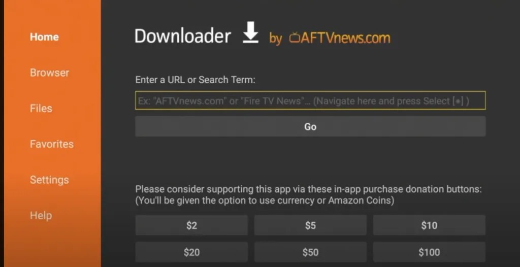 Downloader App Home Screen URL Input Box