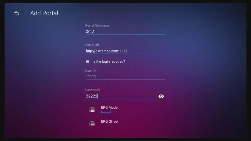Formuler MyTVOnline Add Portal Screen
