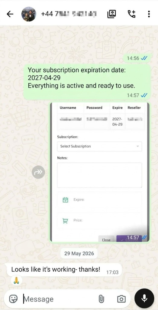 WhatsApp Customer Review 1 - Subscription Expiration and Dashboard