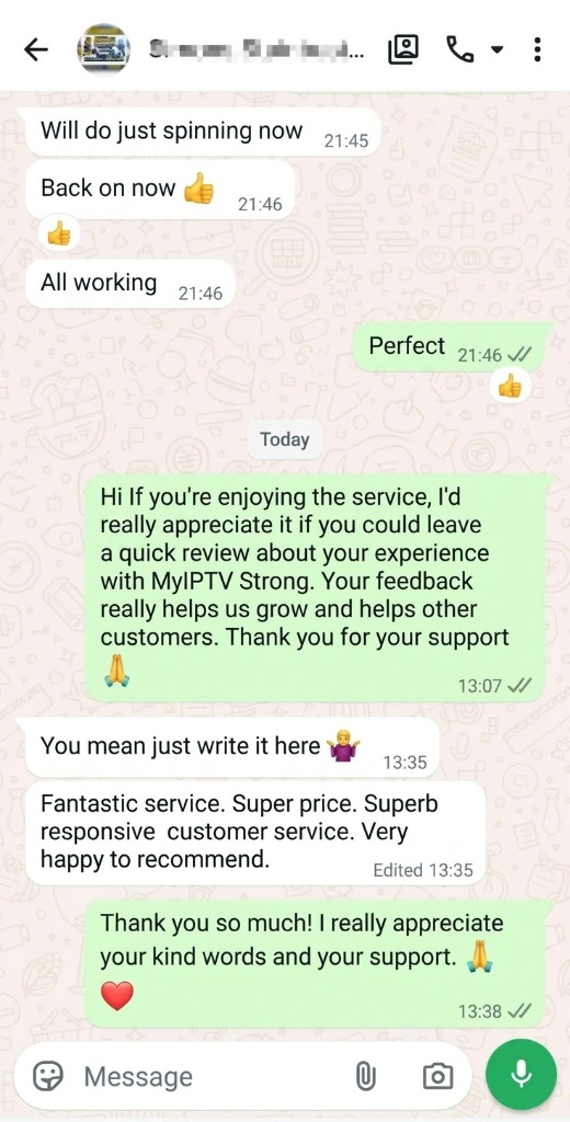 WhatsApp Customer Review 3 - Fantastic Service & Support