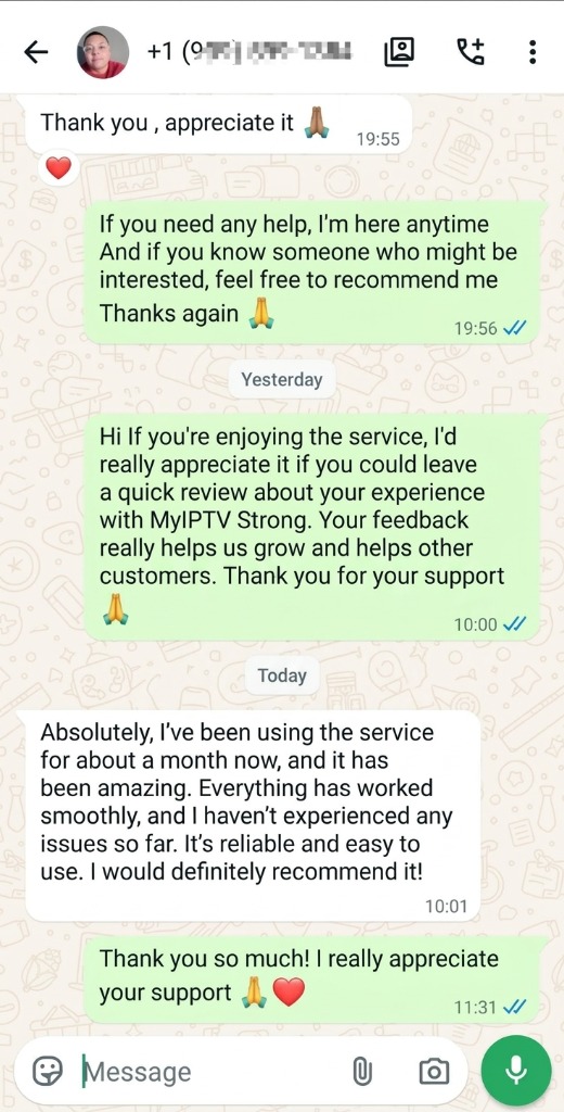 WhatsApp Customer Review 4 - 1 Month Smooth Experience